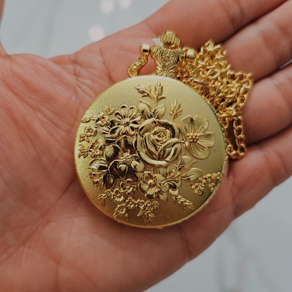 Luxury gold color quartz pocket watch double-side painting fashion design chain - Picture 4 of 6